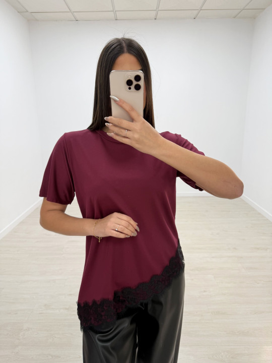 CAMISETA OVER ENCAJE BURDEOS